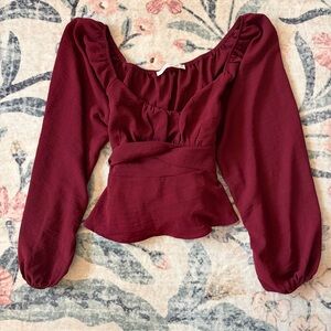 Altar’d State Women’s Burgundy Peplum Long-Sleeve Top